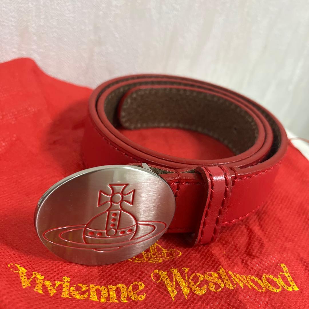 vivienne Westwoodバックル ベルト シルバー レッド レザー - メルカリ