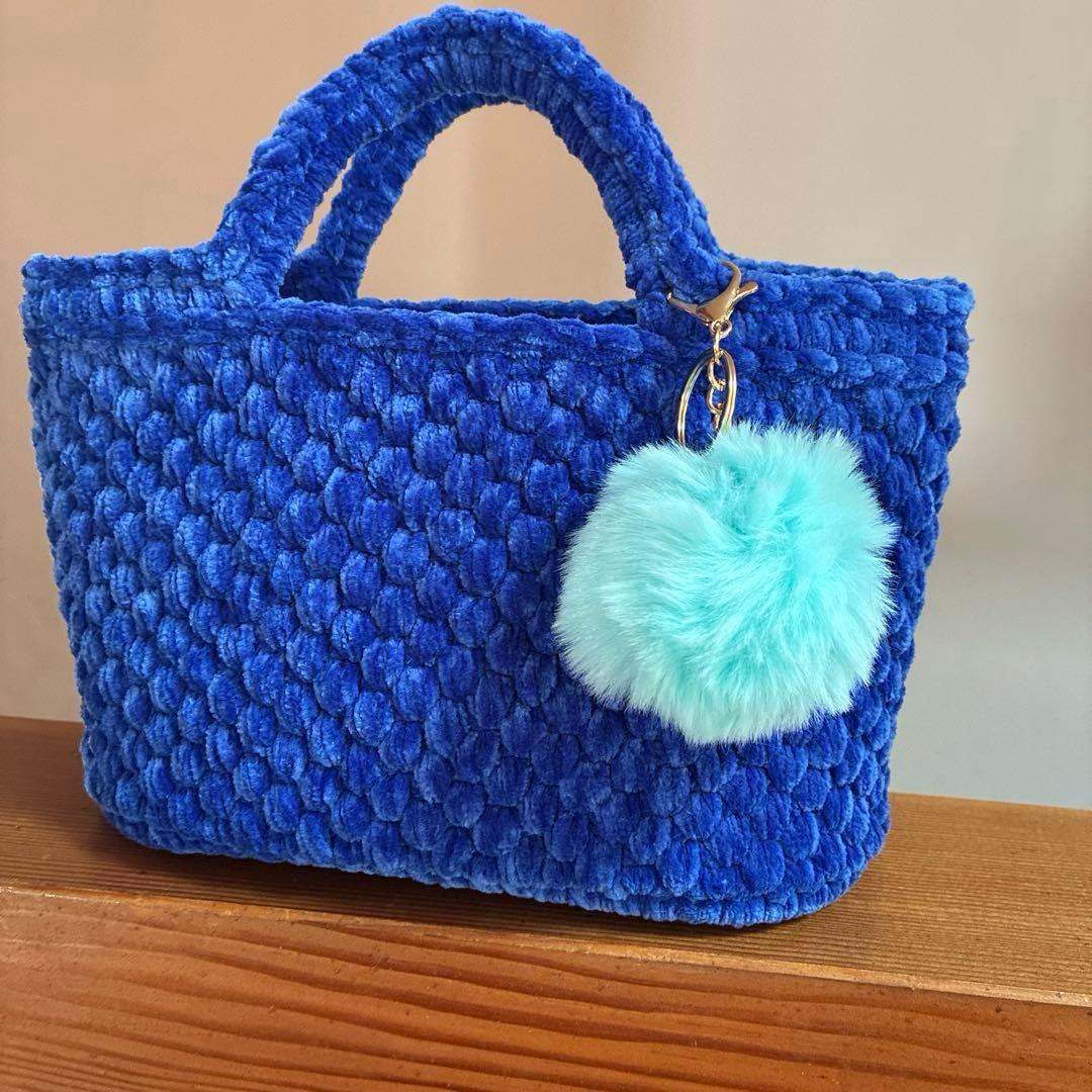 ロイヤルブルー×ベルベット ズパゲッティ マルシェバッグ 青 水色