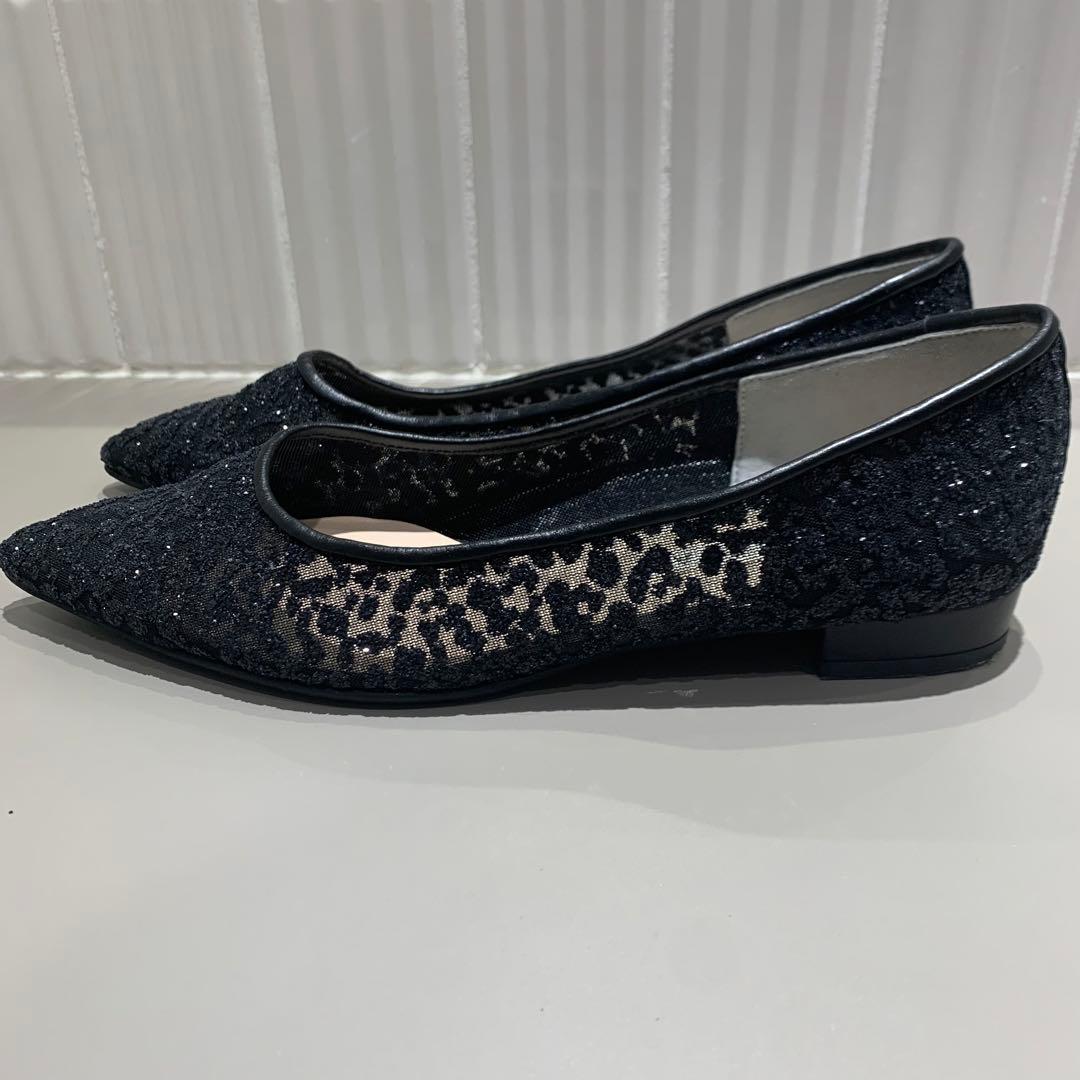 美品✨DIANA グリッター チュール パンプス ブラックラメ 24.5cm