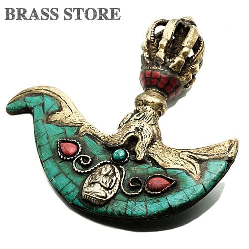 真鍮 カルタリ（ターコイズ装飾）ブラス 密教法具 チベット ネパール