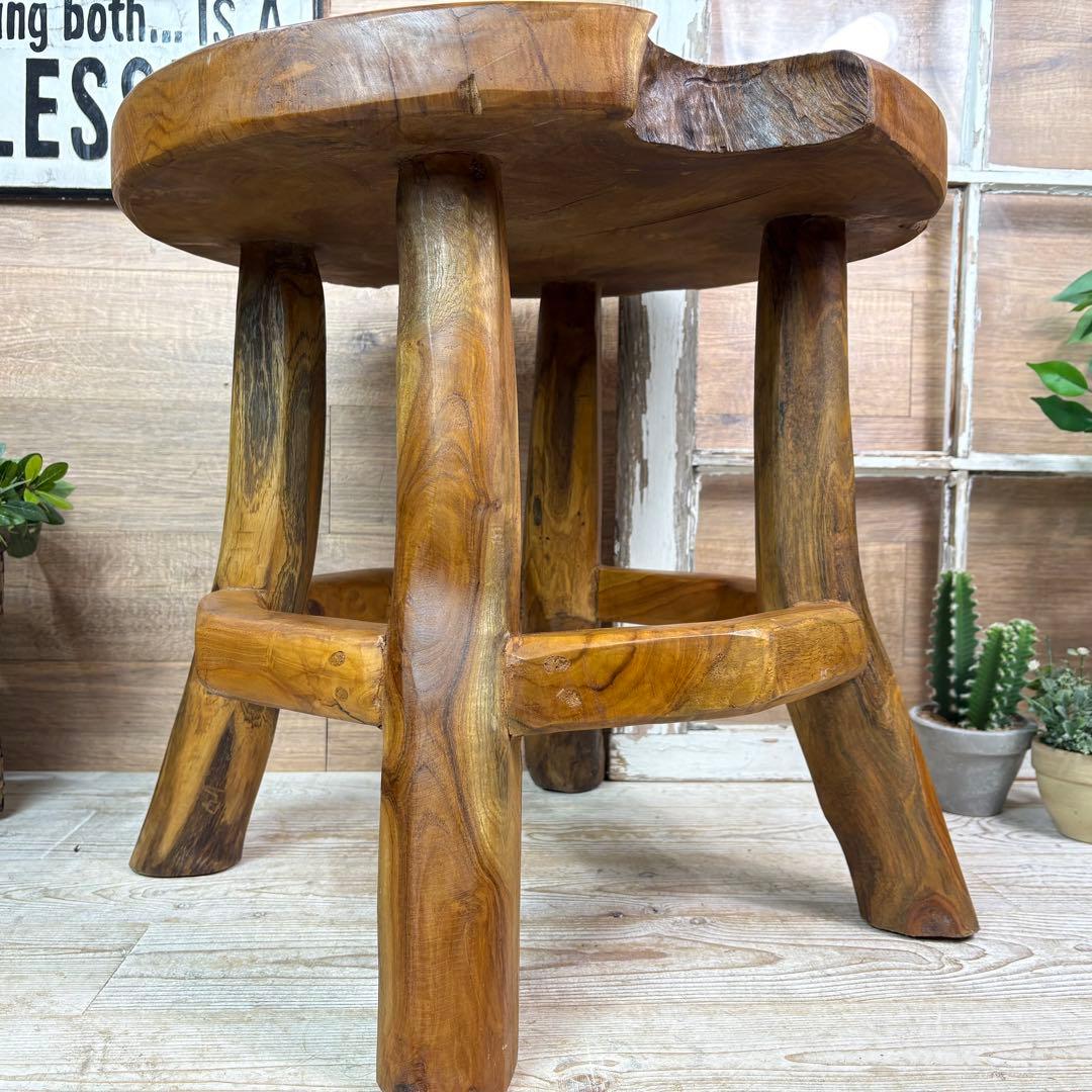 オールドチーク天然無垢材木製創作極太サイドテーブル L（直径54