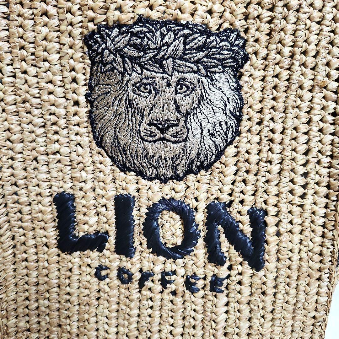 極美品】LION COFFEE ライオン刺繍 トートバッグ カゴ - メルカリ