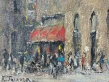 真作】絵画 油彩0号 賑わう街角 赤いテントのカフェ風景画 Y164 - メルカリ