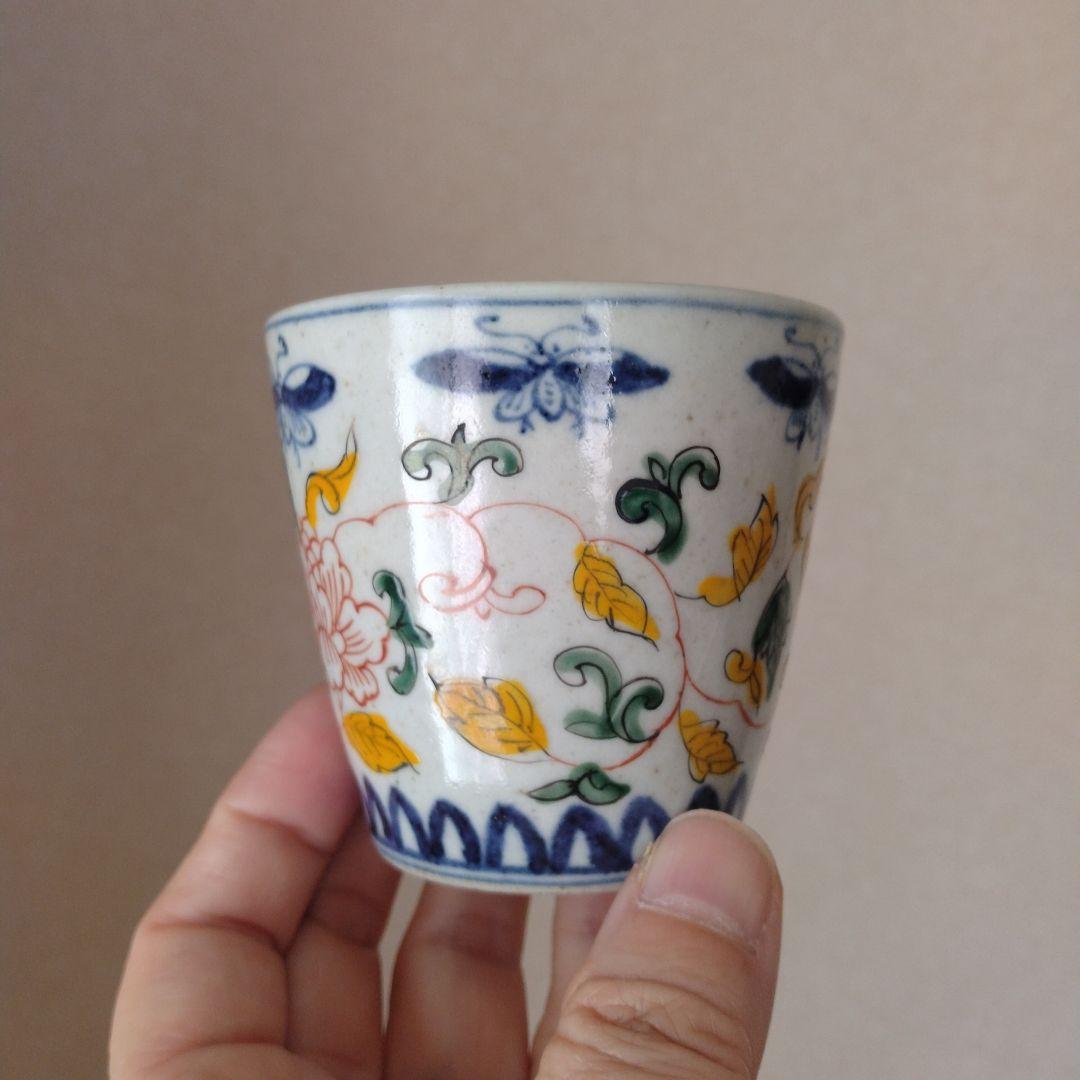 《緊急セール！》天啓年製古伊万里古染付五彩色絵猪口