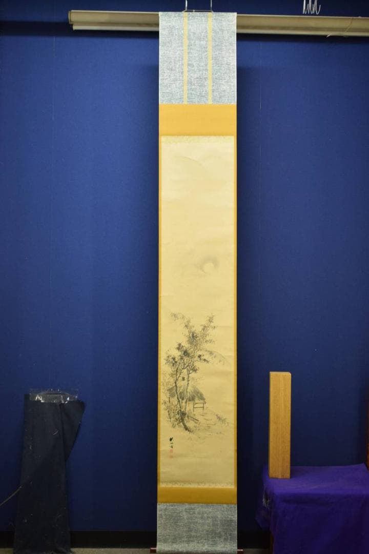 真作/奥谷秋石/秋景山家図/布袋屋掛軸HE-76 - メルカリ