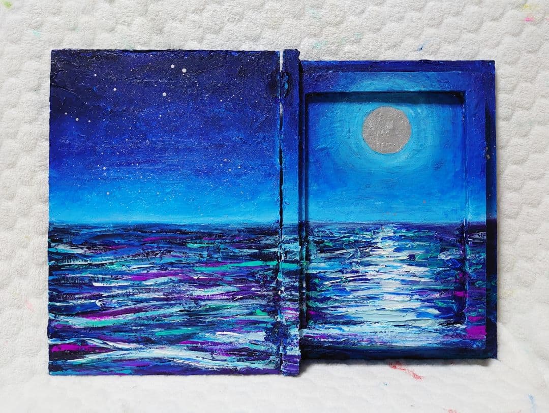 油絵 絵画 ブックボックス【夜の海】 - メルカリ