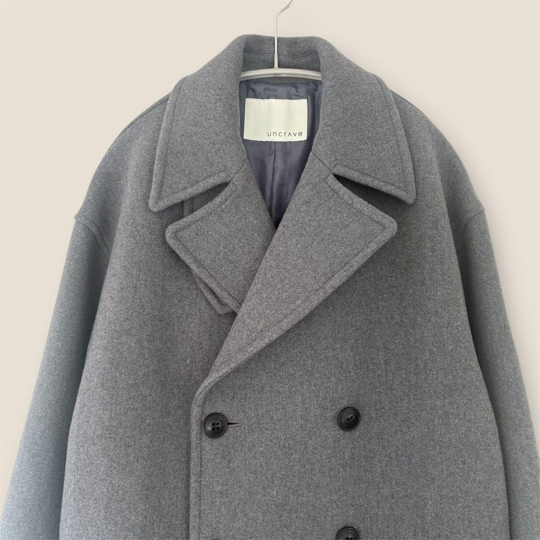 美品 uncrave アンクレイブ プルーフメルトンロング Pコートグレー
