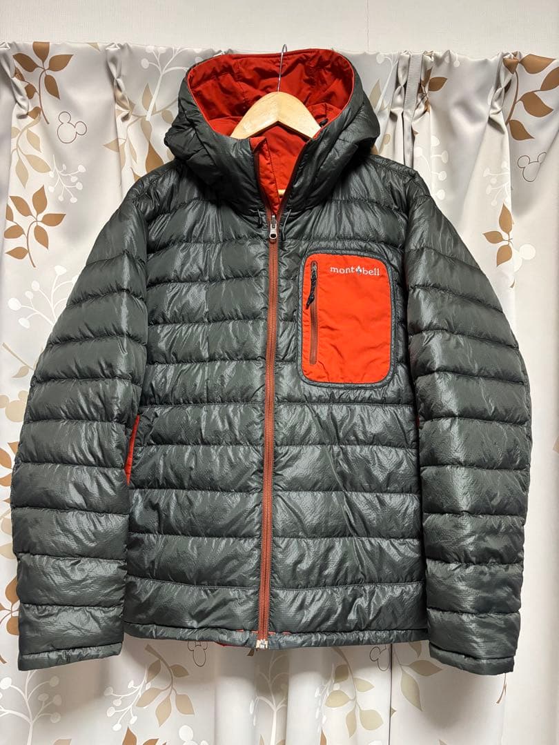 人気モンベル725FP コロラドパーカ メンズLリバーシブルダウンオレンジ