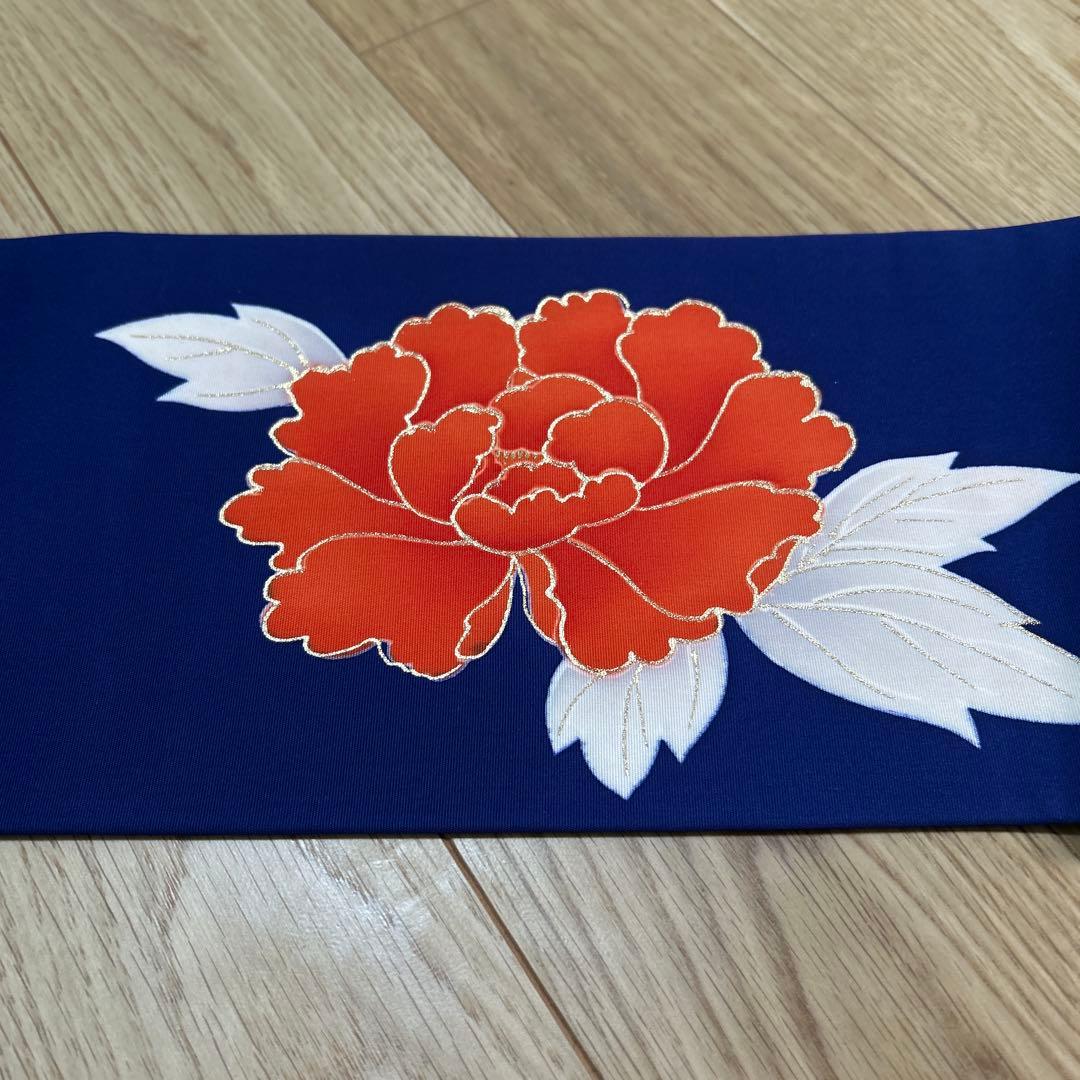 塩瀬 九寸名古屋帯 駒刺繍 牡丹文 正絹 金彩 579 - メルカリ