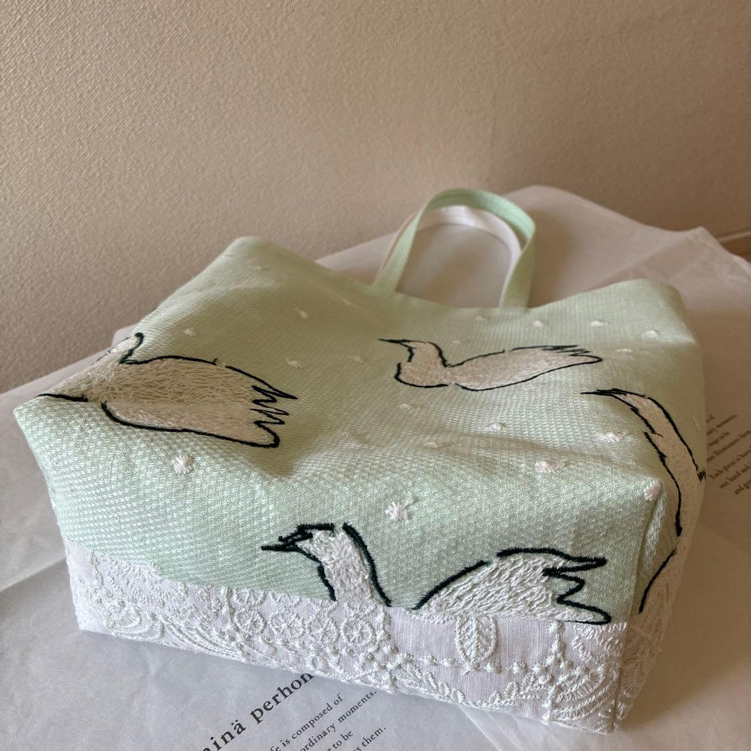 ミナペルホネン 生地使用 swan/forest tile お散歩トートバッグ