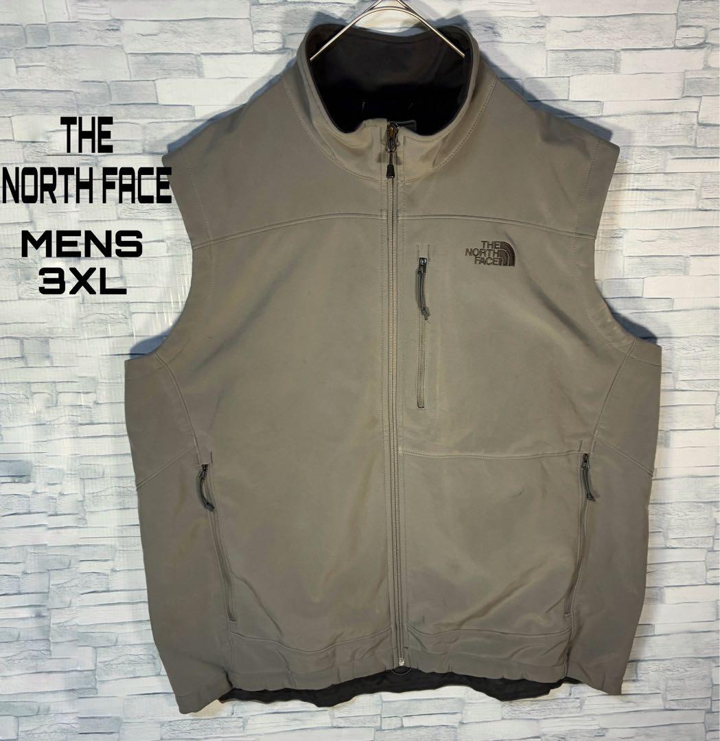 【USA古着】ノースフェイスソフトシェルベスト3XLグレービック刺繍ドロー USA古着】ノースフェイスソフトシェルベスト3XLグレービック刺繍ドロー