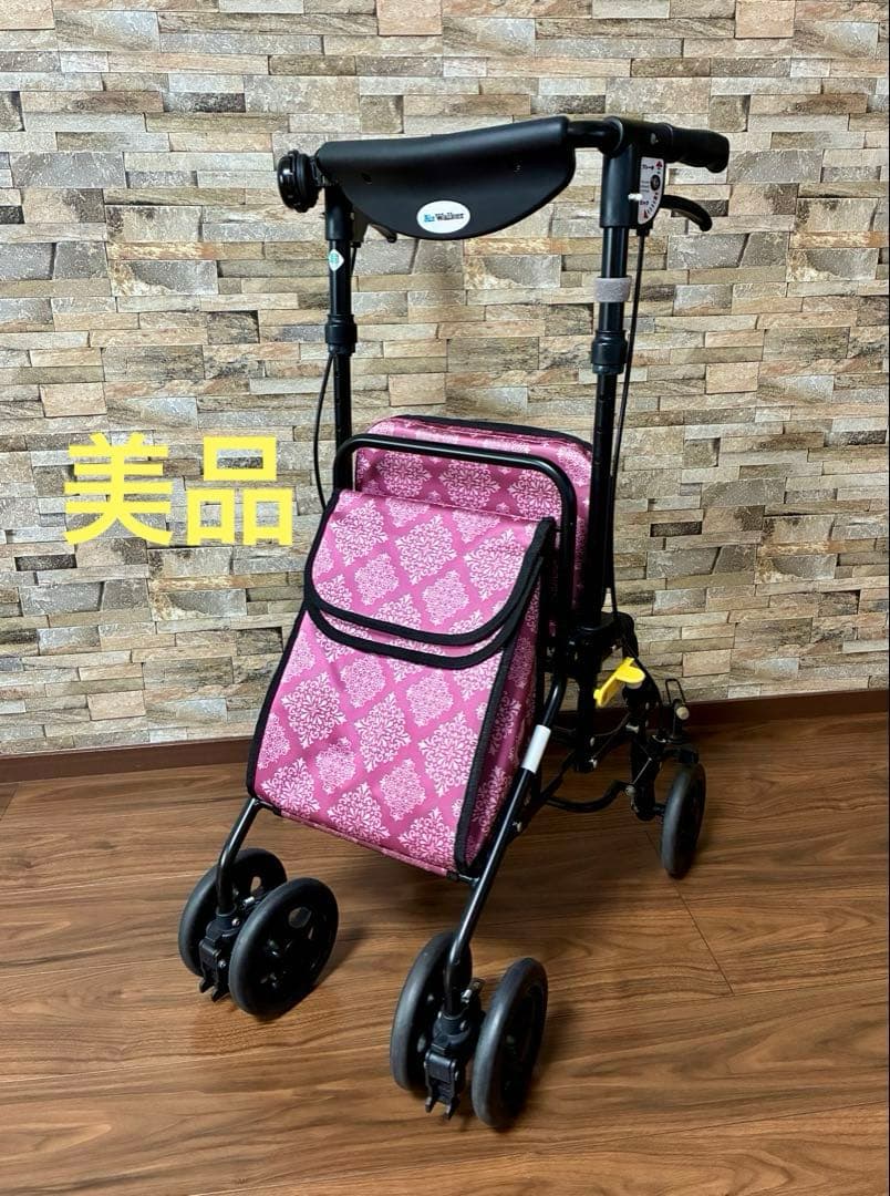 【美品】エアウォーカー島製作所、折りたたみ式保冷バック付きシルバーカー ピンク シルバーカー 歩行補助車 エアウォーカー 大型保冷バッグ ブラック 島