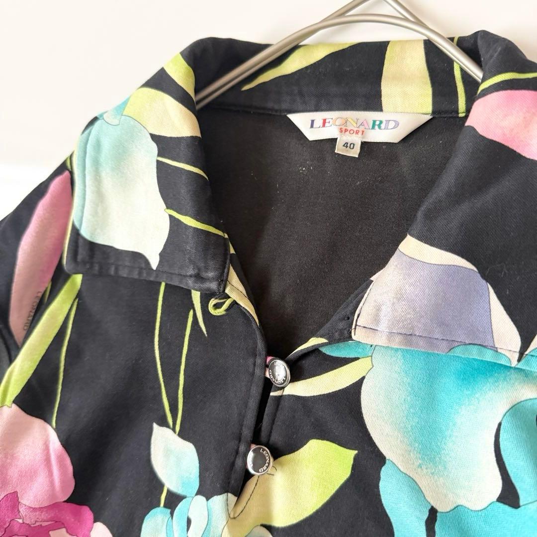 レオナールスポーツ 長袖カットソー シャツ フラワー ブラック サイズ