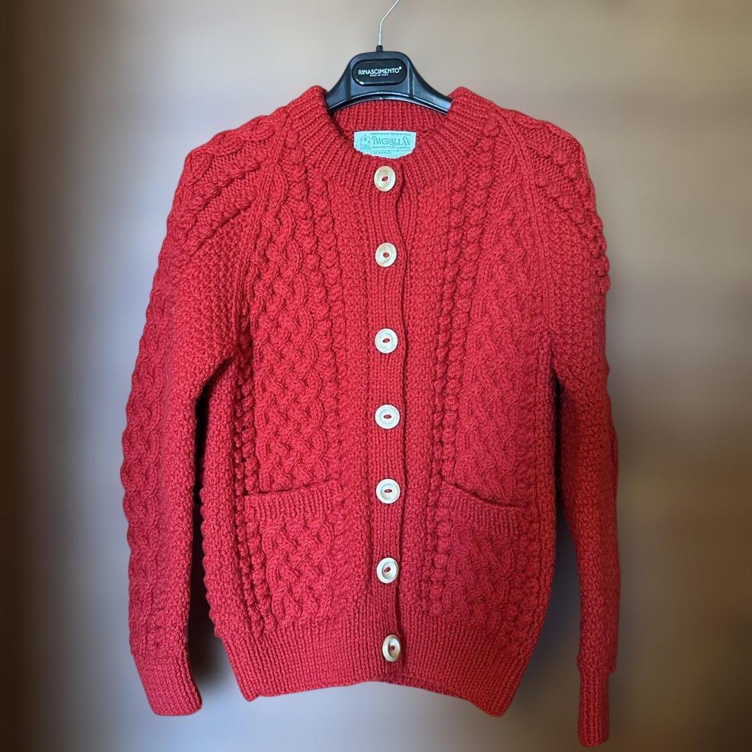 最終お値下げINVERALLAN 赤 ウール カーディガン インバーアラン INVERALLAN ウールハンドニットカーディガン 赤L位 (K
