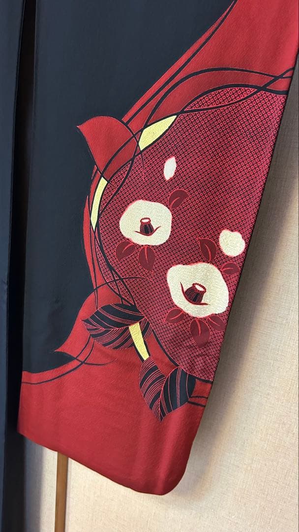 美品✨️】振袖フルセット レトロモダン 赤 黒 椿 1998年製 成人式