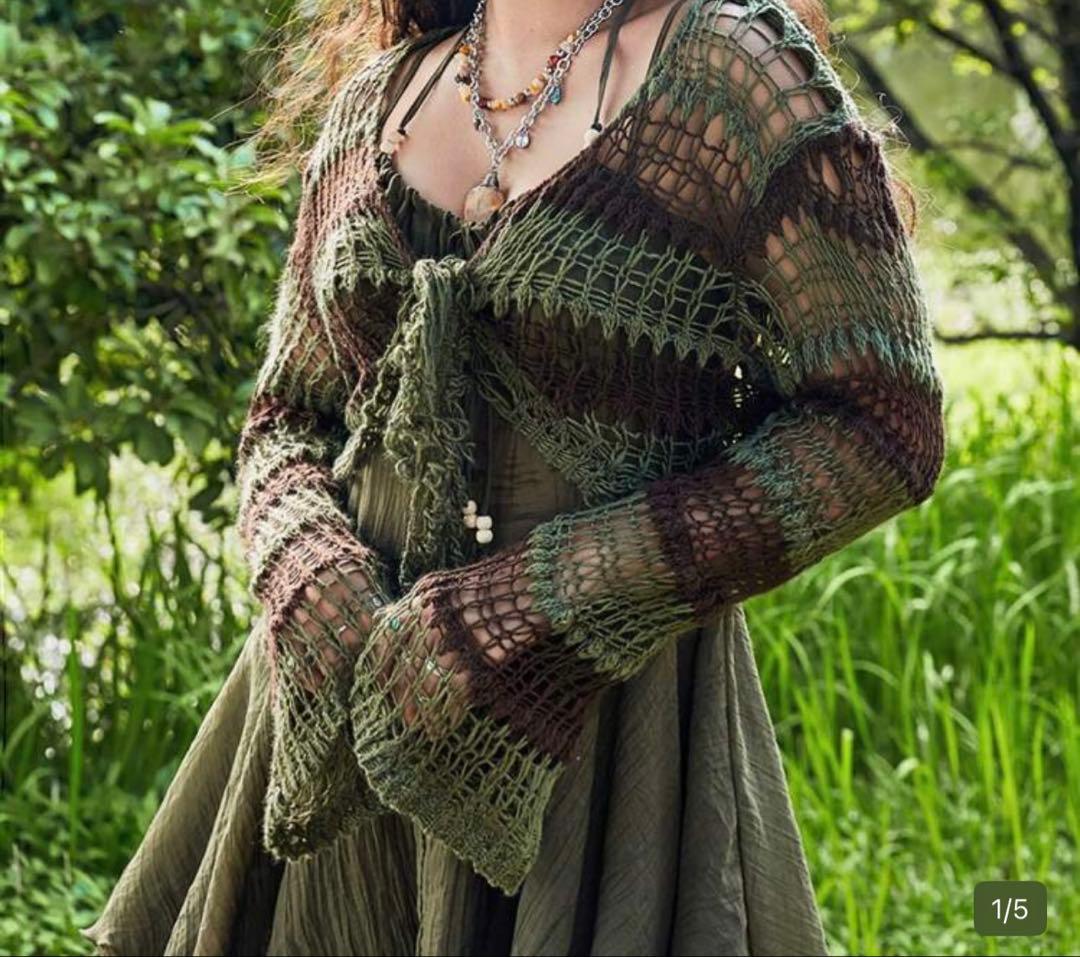 カーディガン フェアリーグランジ y2k クロップド オリーブ ブラウン