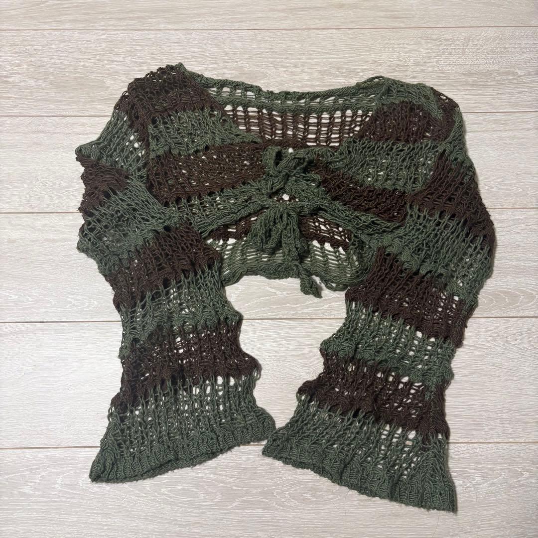 カーディガン フェアリーグランジ y2k クロップド オリーブ ブラウン