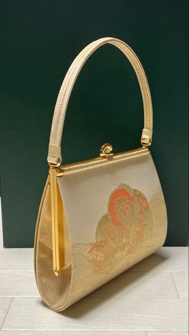 《美品・箱付き》佐賀錦　草履バッグセット　東京芝山　正絹　ゴールド　厚底