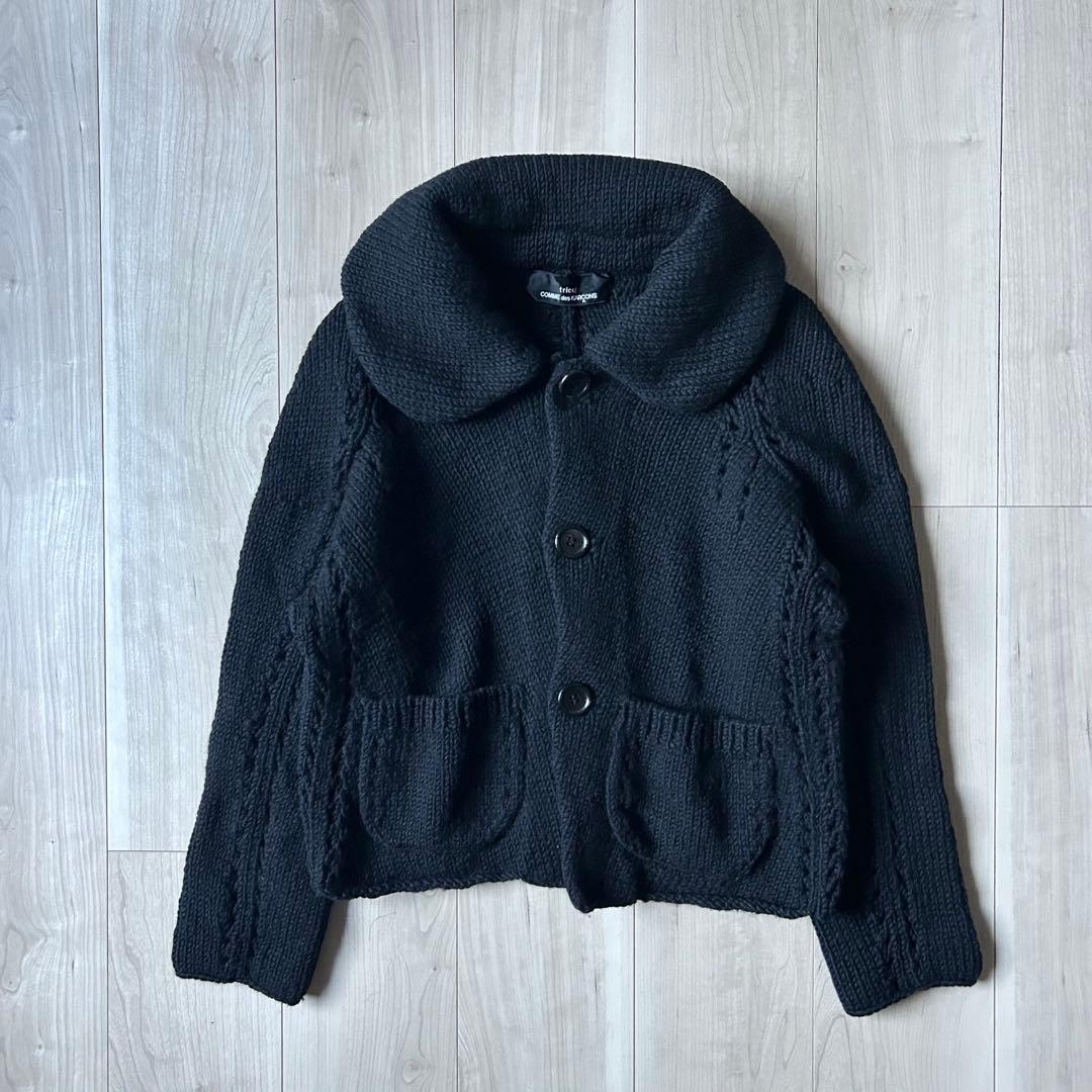 トリココムデギャルソン 丸襟 ニットジャケット 肉厚 ウール 黒 AD2006 トリココムデギャルソン 丸襟 ニットジャケット 肉厚 ウール 黒 AD2006