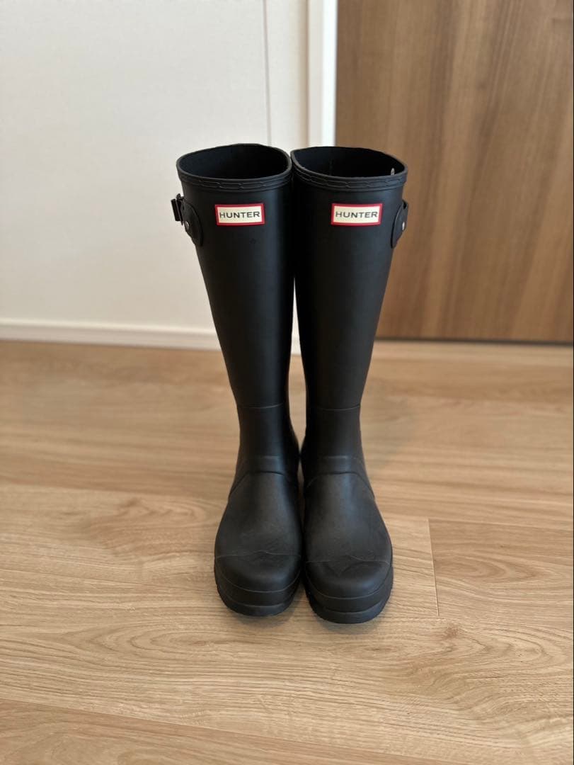 HUNTER ブラック ロングブーツ バックル付き