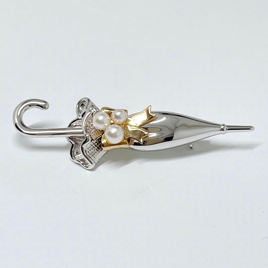 極美品✨MIKIMOTOミキモト アコヤパール ピンブローチ 傘 アンブレラ