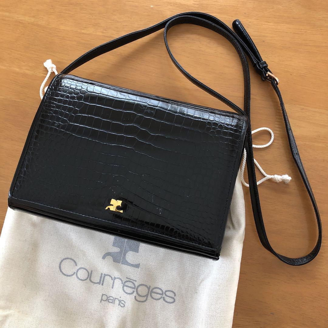 クレージュ】Courreges ショルダーバッグ エナメル 黒 ヴィンテージ