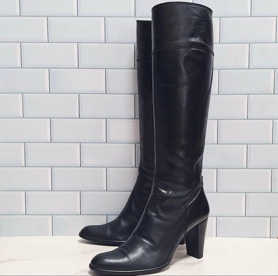 良品】 DIANA ダイアナ レザー ロングブーツ 23.5 サイドジップ 黒