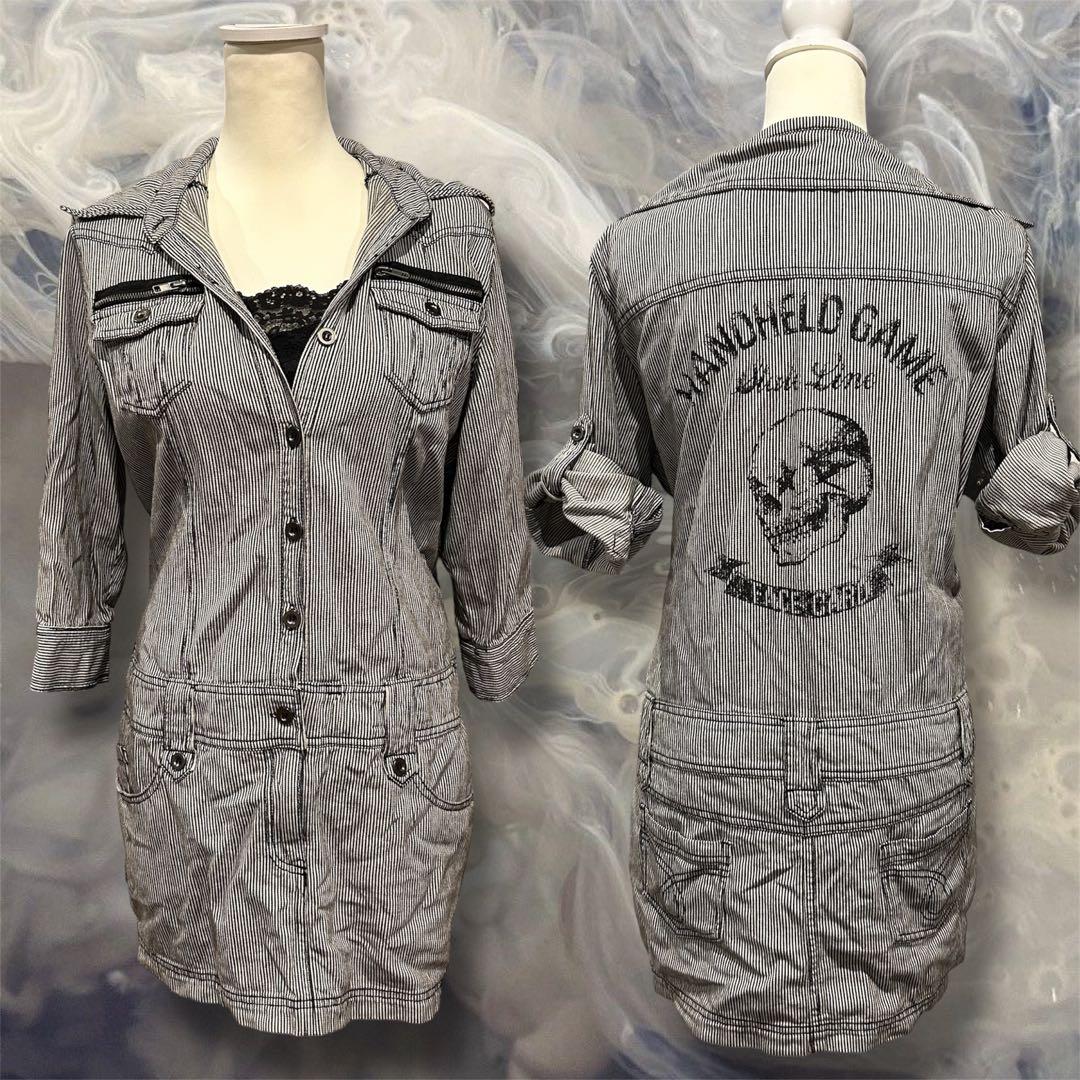 00s y2k スカルギミックシャツワンピ フェアリーグランジ ミリタリー