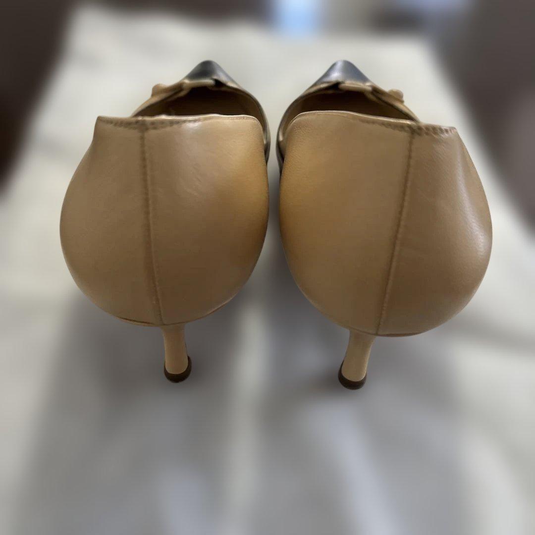 CHANEL ベージュ ブラック バイカラー ポインテッドトゥ パンプス37.5