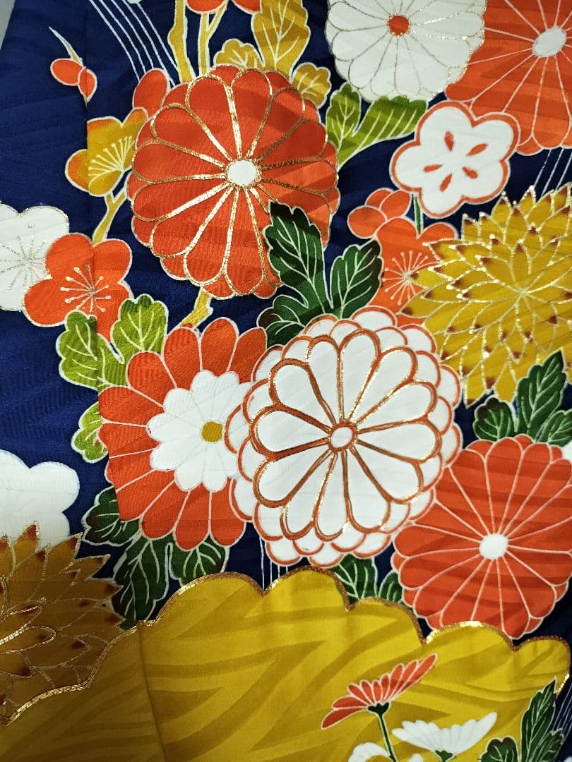 正絹 古典柄 振袖リメイクフレアドレス 紺 - メルカリ