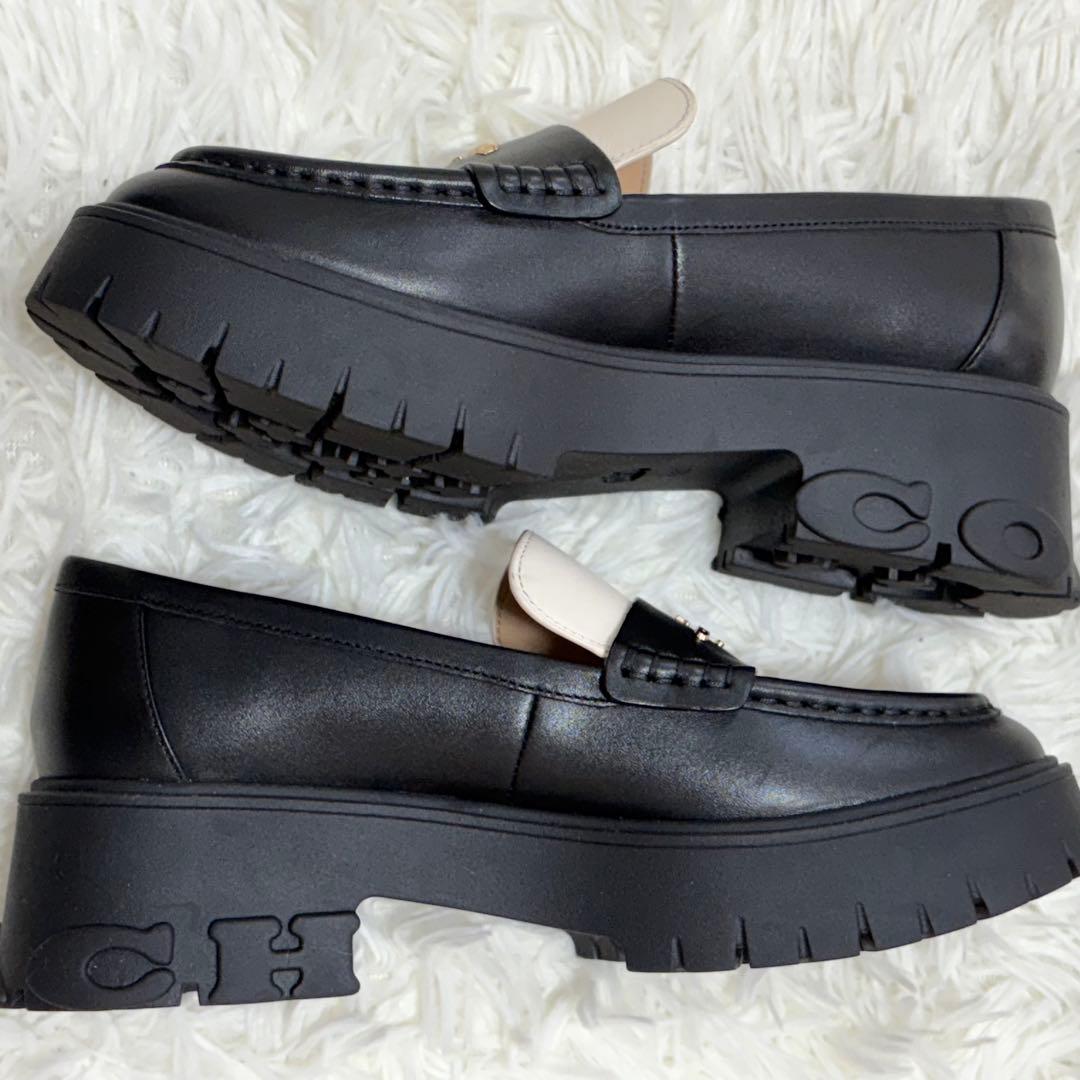 新品 箱タグ付 コーチ ルーシー ローファー 厚底 ブラック ホワイト