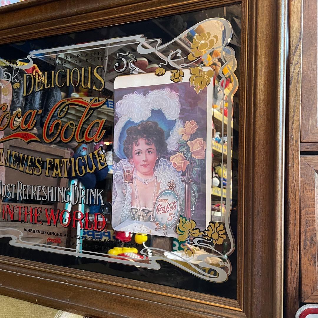 希少BIG！70's〜アメリカアンティーク コカコーラCOLAパブミラー鏡USA