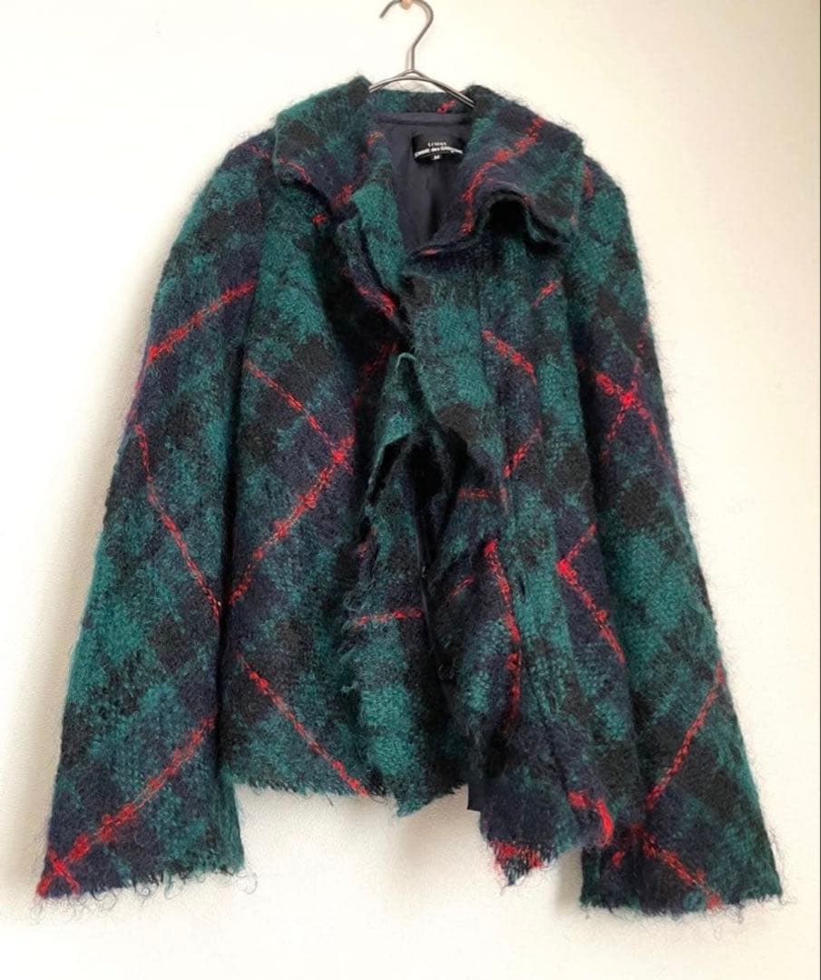 トリココムデギャルソン　モヘヤ混紡タータンチェック断ち切りジャケット チェック tricot COMME des GARCONS トリココムデギャルソンtricot モヘヤ混紡