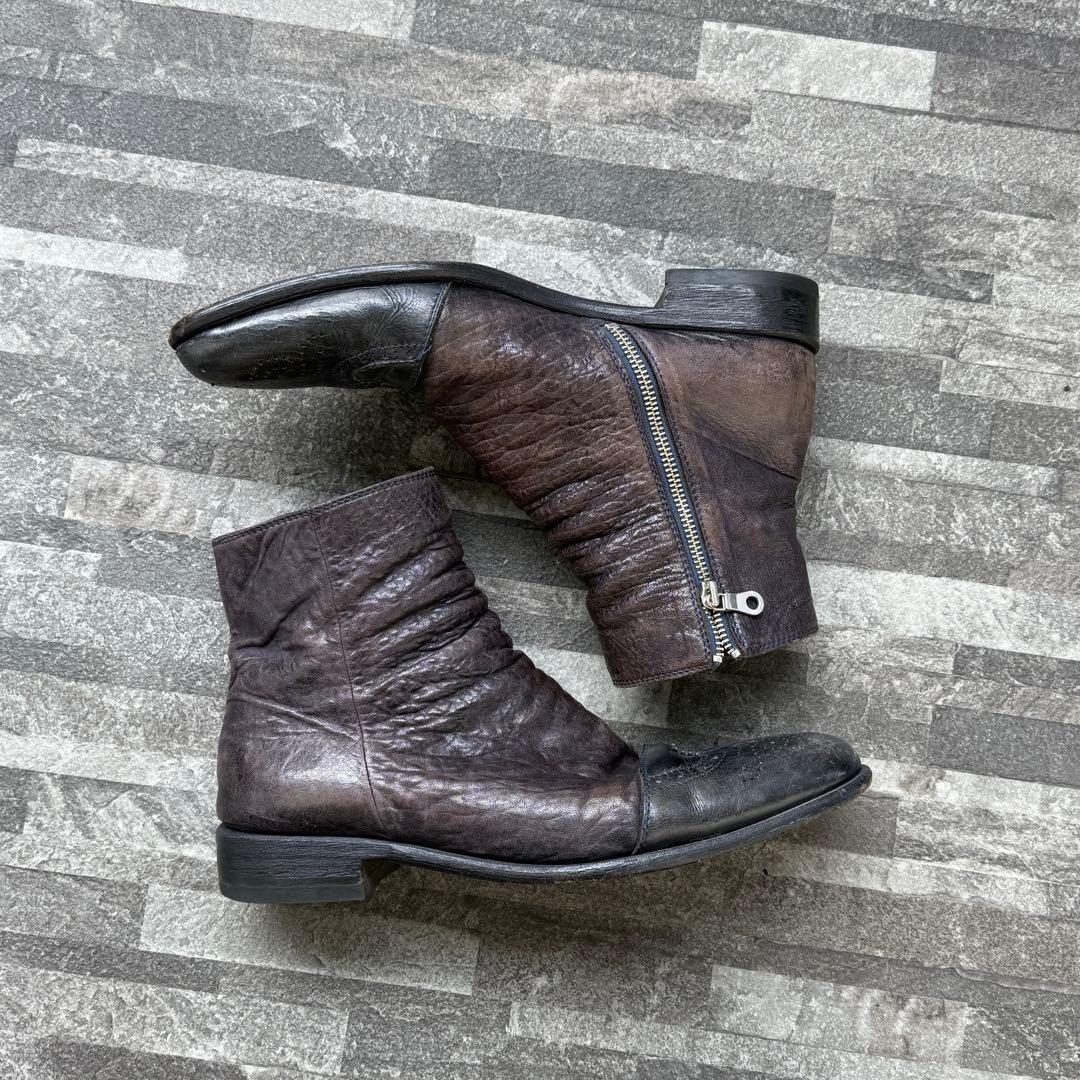 靴 Mihara Yasuhiro Leather Zip Boots MiharaYasuhiro Early 00s Crocodile Embossed Leather Pointy Toe Zip