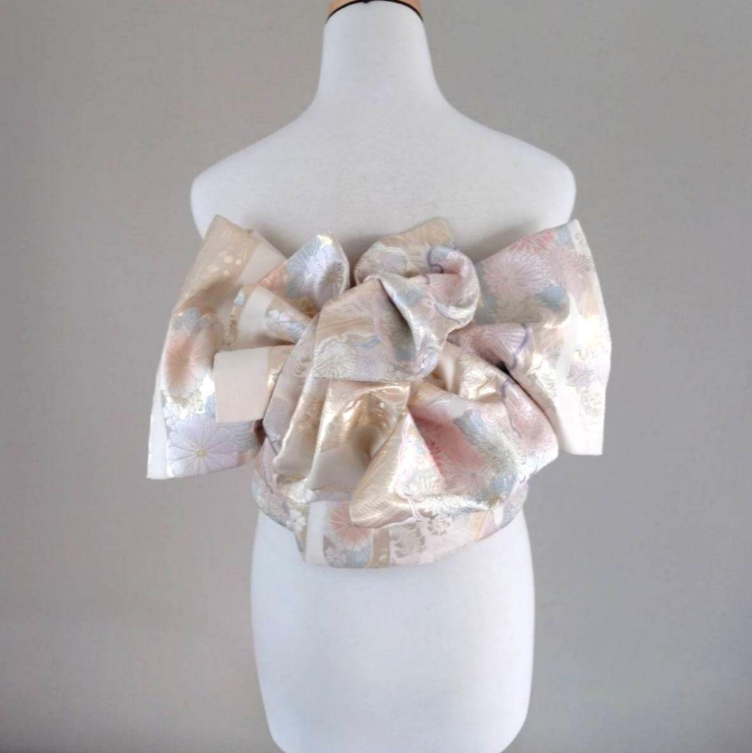 一部式 振袖用作り帯 雪輪に花 十三参りにも 作り帯付け帯 胴巻き～90