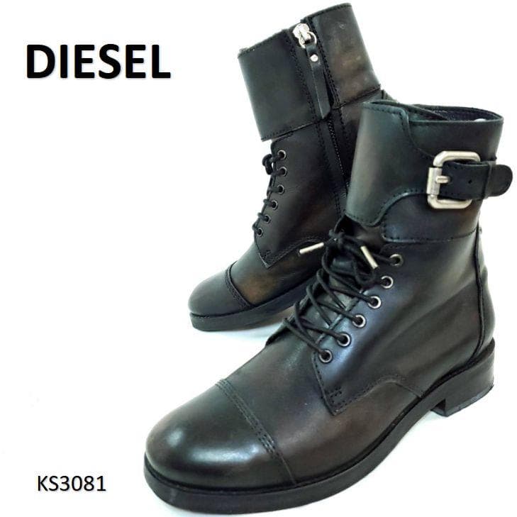ディーゼル　コンバットブーツ　サイドジップ　ストラップ　本革　EU37 ハスキー HUSKY 【本革】 レースアップ サイドジップ コンバットブーツ