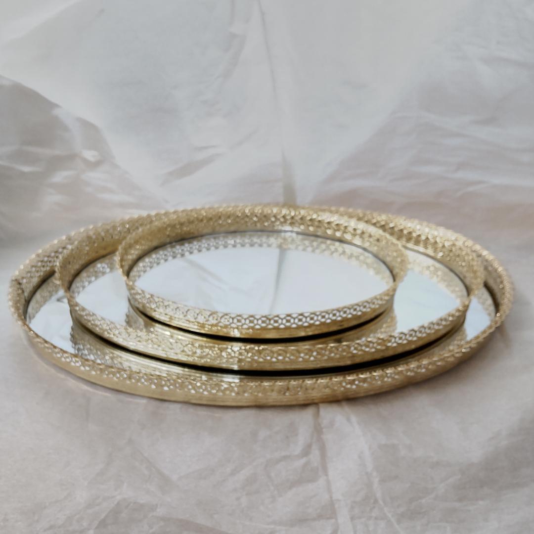 ミラートレー　鏡　トレイ　3サイズ 　セット　ゴールド ELEMENTS ミラー トレー トレイ 鏡 ガラス 真鍮 ゴールド 直径22cm