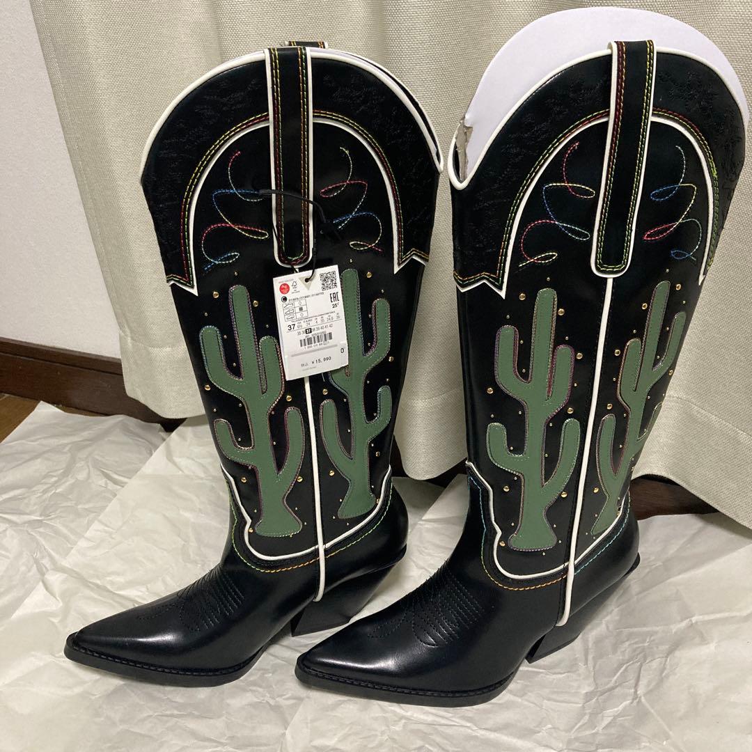 最終価格 ZARA ウエスタンブーツ - メルカリ