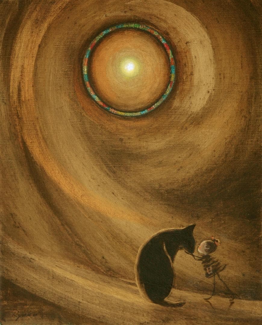 油絵菅家令子絵 絵画インテリア額付(青緑＋金色の枠)F3-072819