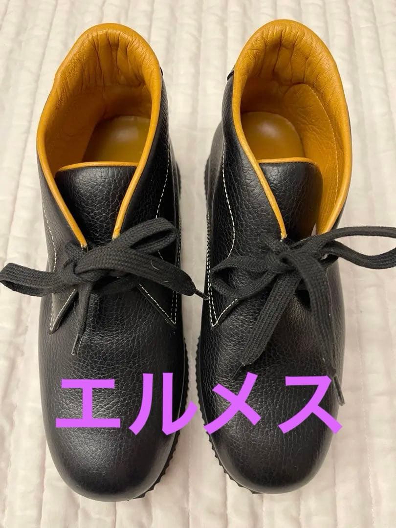 『超美品』HERMES エルメスハイカットシューズブラックザラメ革３８サイズ HERMES（エルメス） 【超美品】エルメス ハイカットスニーカーデイ