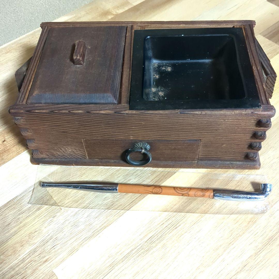昭和レトロ 木製 煙草盆 ＆ 煙管（キセル）セット 骨董 アンティーク