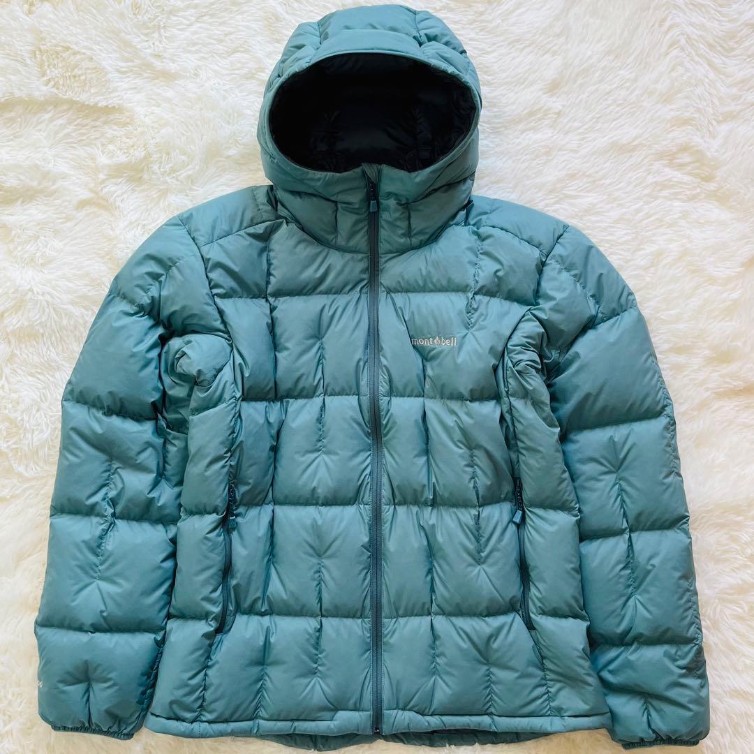 未使用級】モンベル ネージュダウンパーカ ブルーグリーン メンズ L