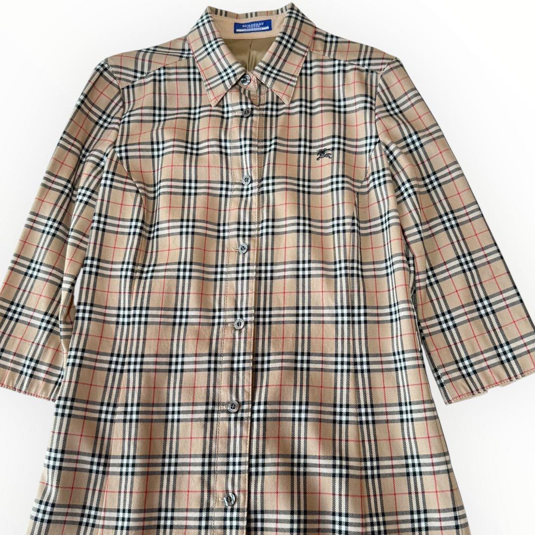 バーバリーブルーレーベル ノバチェック シャツワンピース 40 ウール混