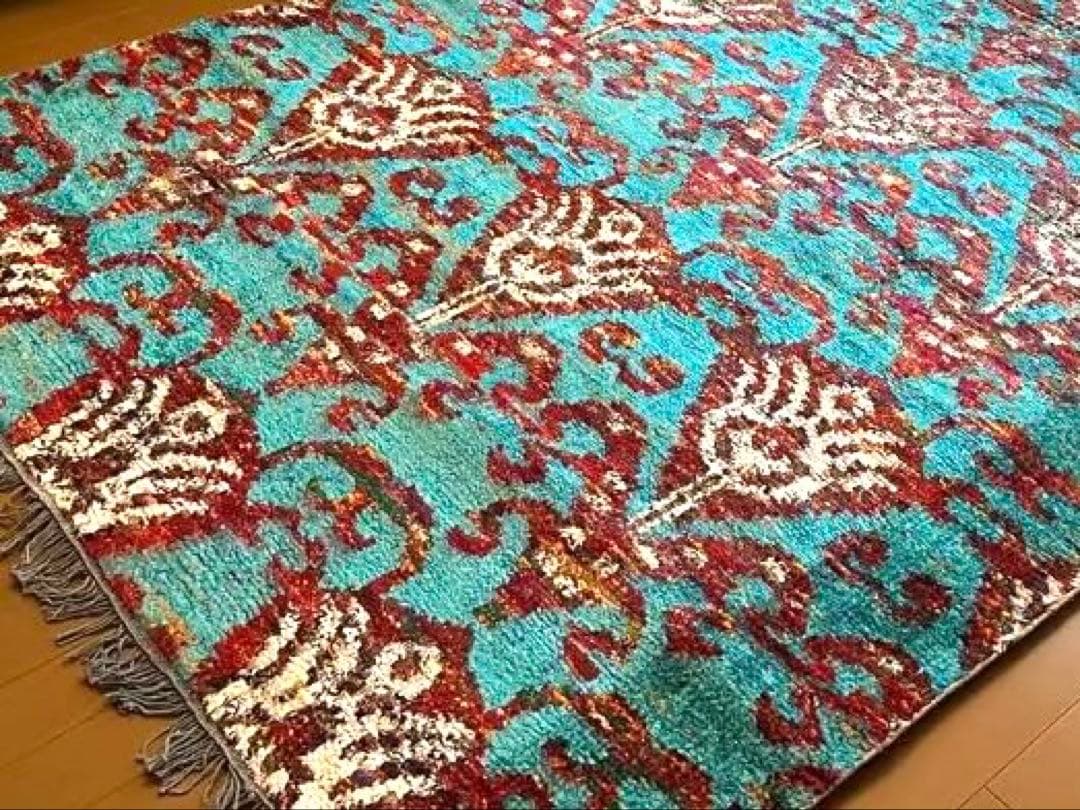 SALE【新品未使用】アスプルンド ターコイズ 花柄 ラグ 約140x200cm