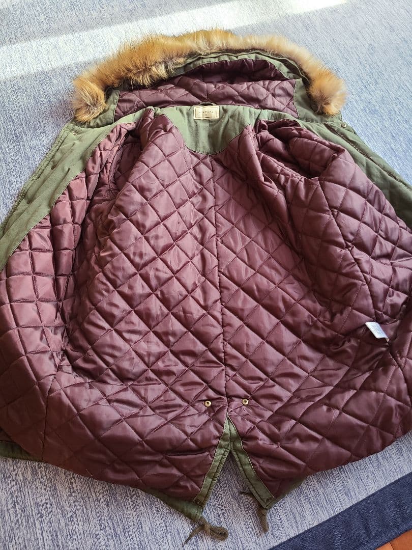 HIBECKカーキ色ファー付きモッズコート - メルカリ