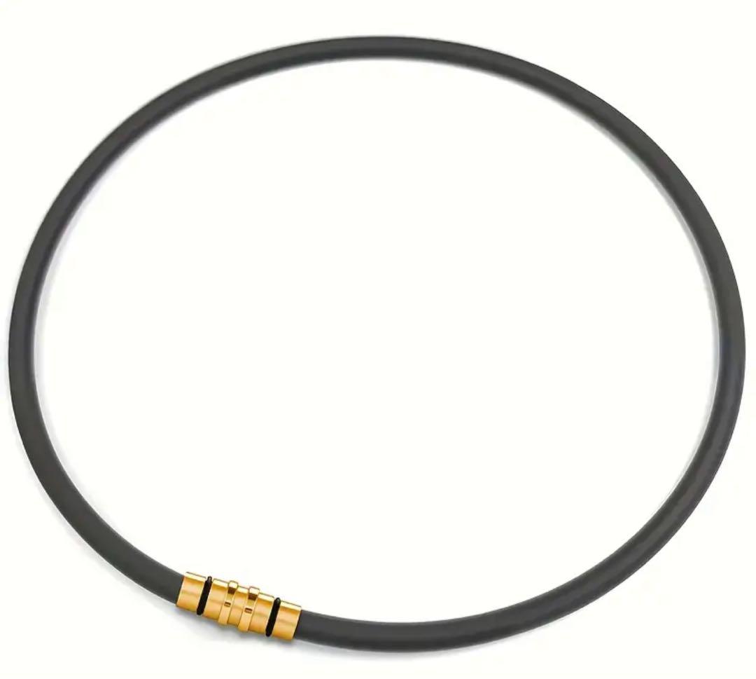 黒 ゴム ネックレス 金属パーツ 黒いゴムネックレス紐作り 鉄パーツと鉄端チェーン プラチナ 18インチ