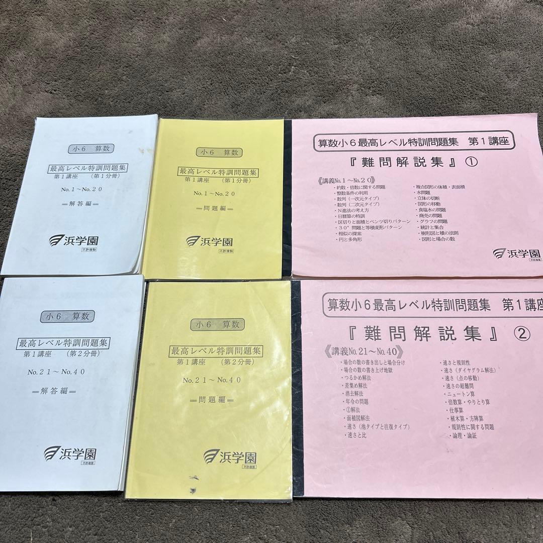 浜学園教材算数6年生　最高レベル特訓問題集&難問解説集セット　お値下げ 浜学園 最高レベル特訓 算数 小6 中学受験 - メルカリ