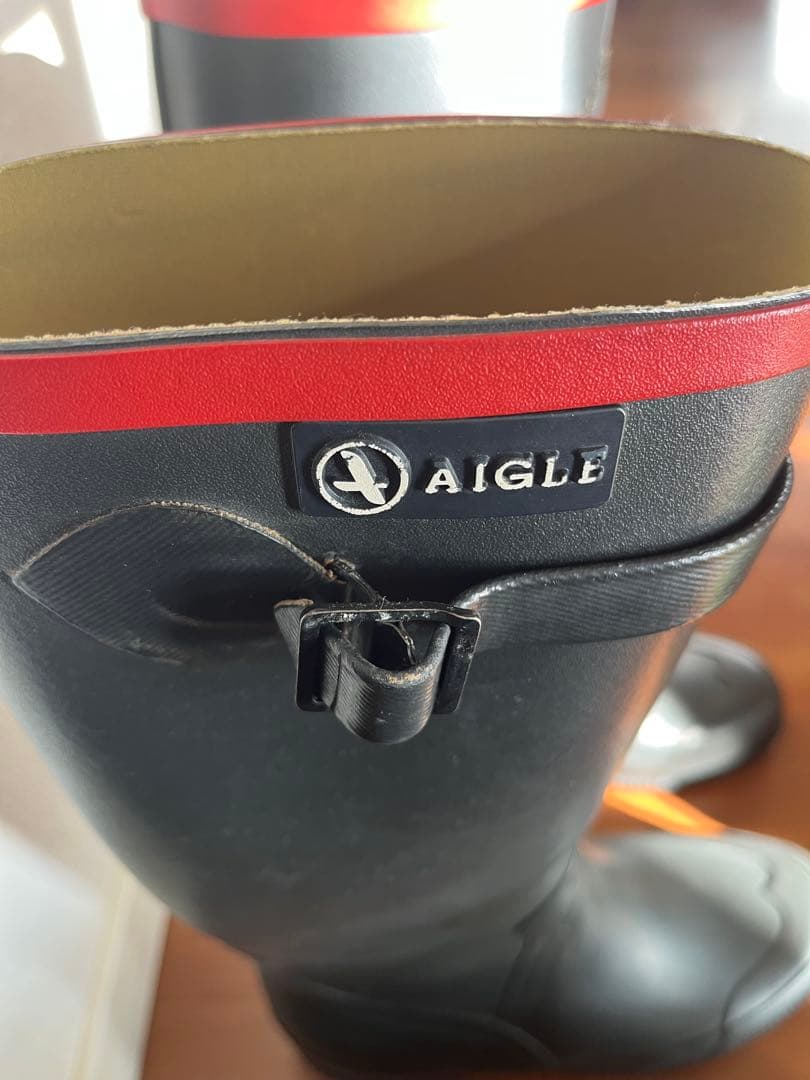 美品 AIGLE エーグル レインブーツ 長靴 25.0cm 黒 フランス製