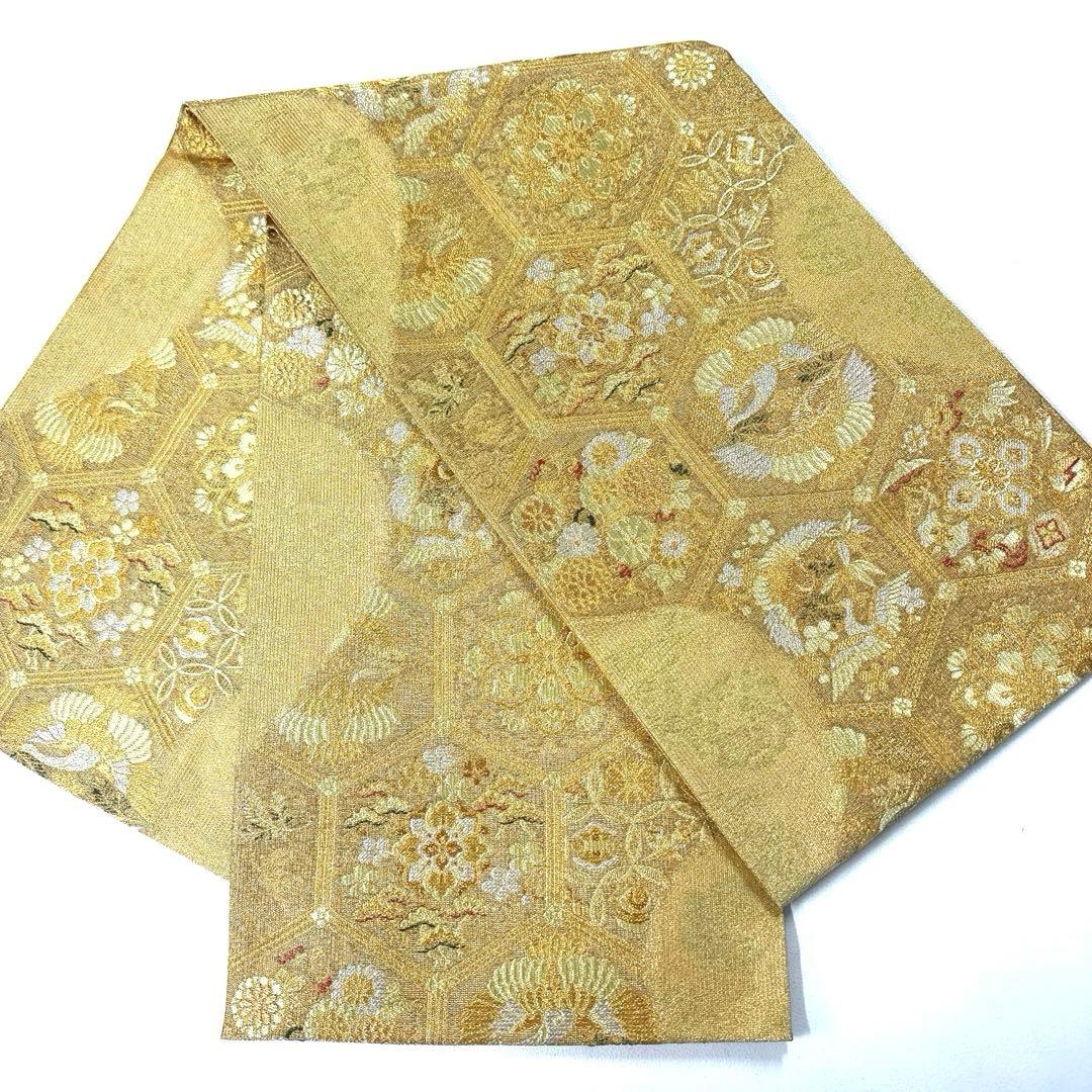 帯6214 ○誉田屋源兵衛謹製 高級 正絹 六通 袋帯 鶴 松竹梅 宝尽くし