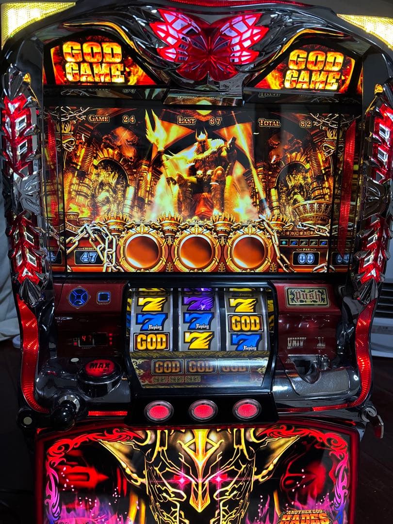 【送料無料】名機！初代 ハーデス ユニバーサル 不要機付 ダークネスパネル ハーデス 実機 アナザーゴッドハーデス 「ダークネスVer.」 メダル不要